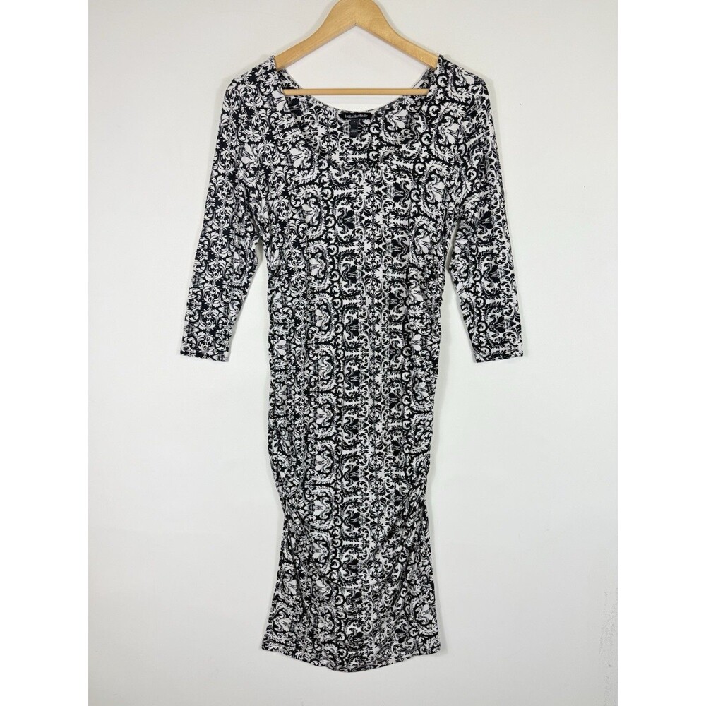 Isabella Oliver Bodycon Dress Women 4 Maternity White Black Brocade Jersey Knit